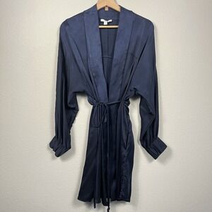 Lunya Silk Robe Deep Blue X/XS Minimalist Quiet Luxury Loungewear Washable Soft